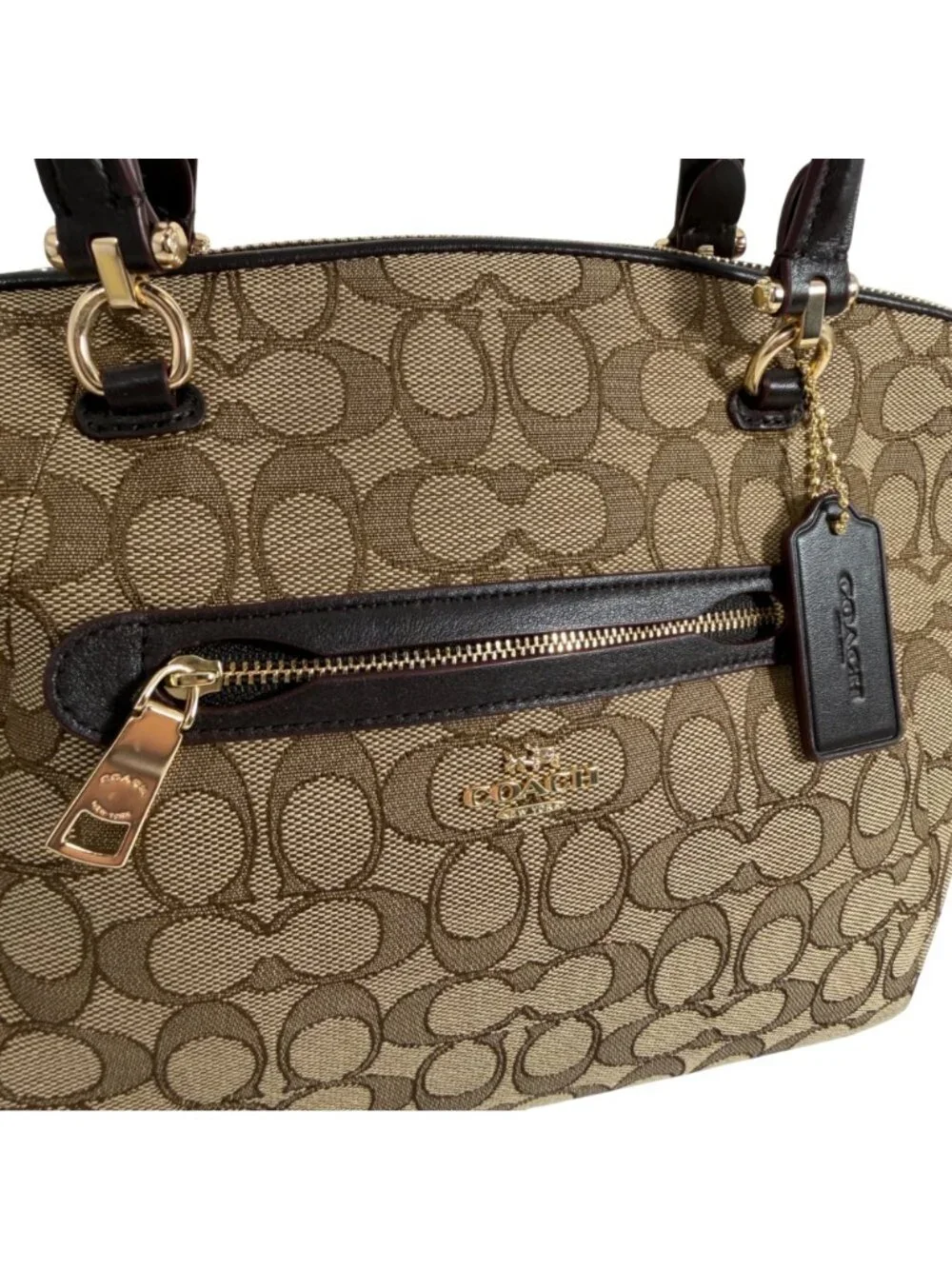 COACH Prairie Satchel Signature Logo Tan Jacquard Shoulder Bag Satchel 58875 EUC